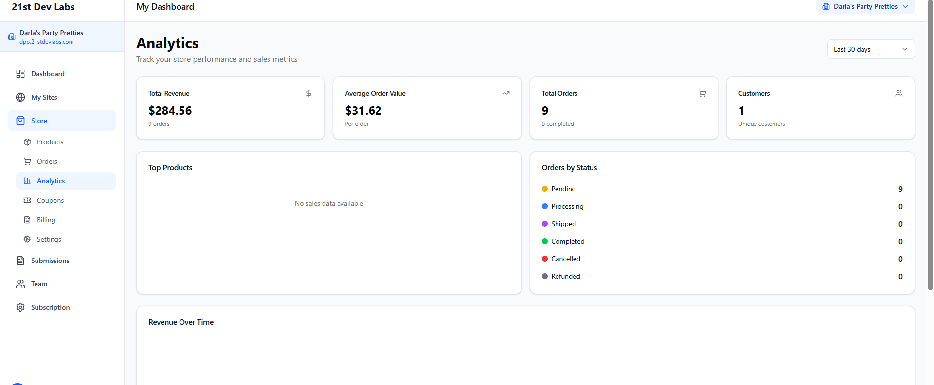 Analytics dashboard with revenue tracking