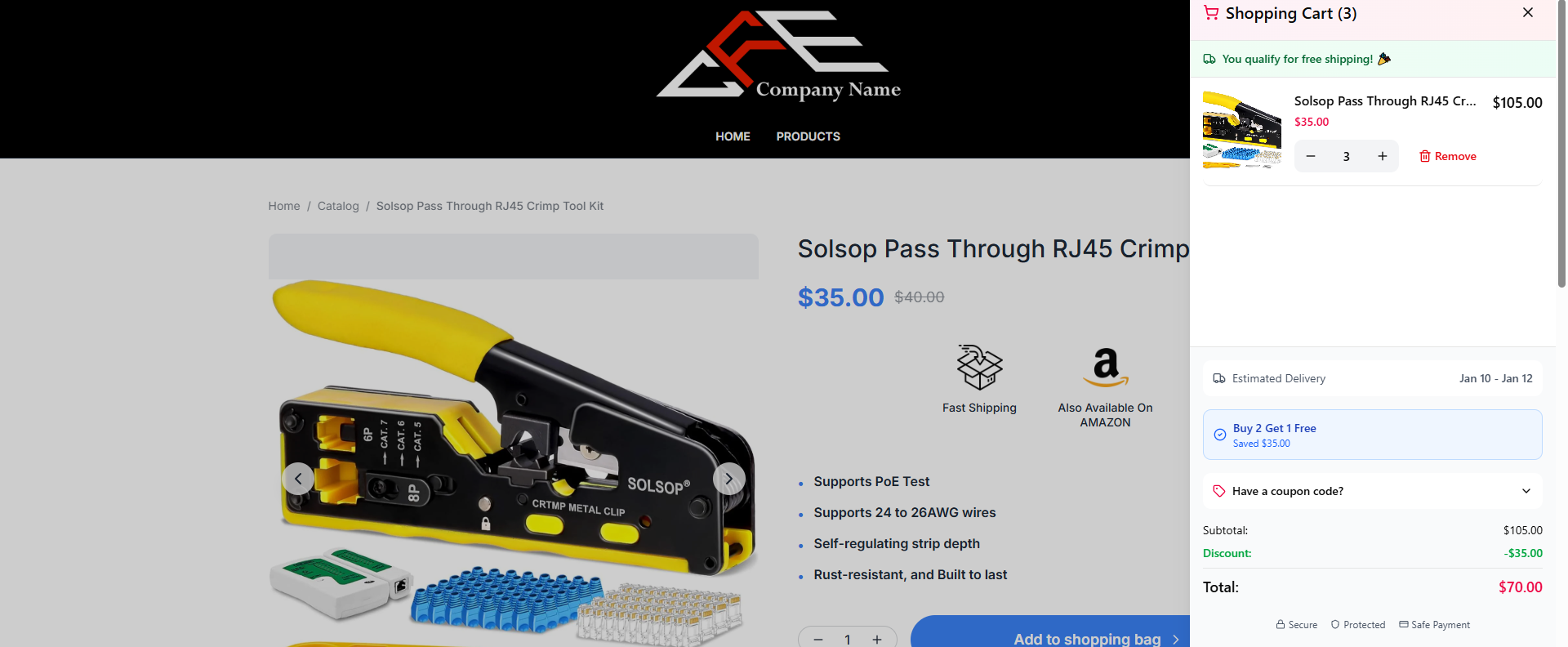 Cart with automatic BOGO discount applied